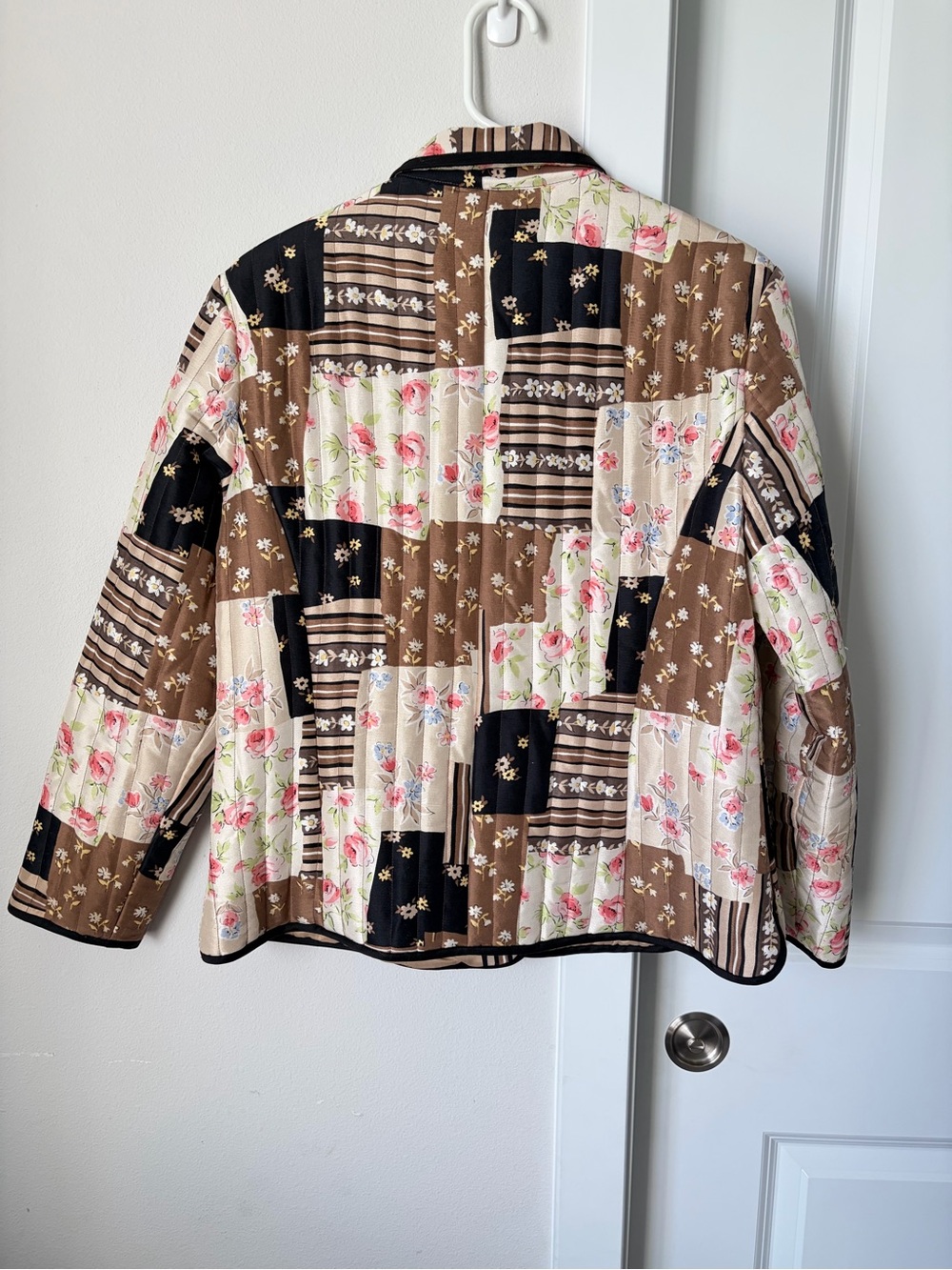 SilkLand Patchwork Quilted Jacket Size Petite Large Brown Boho Grandmacore - Picture 6 of 9